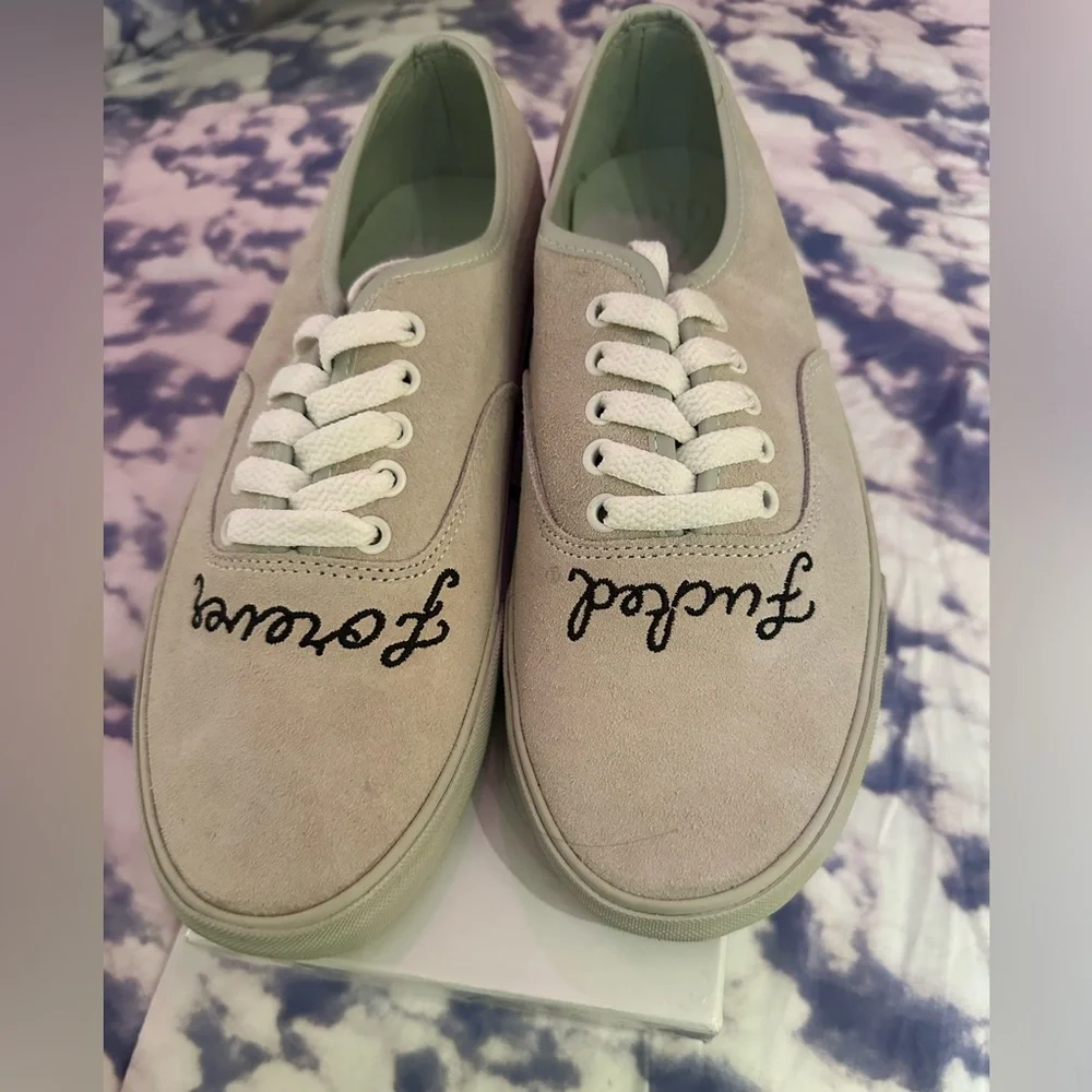 Brand new, never worn, white suede unisex UNIF F*cked Forever sneakers
